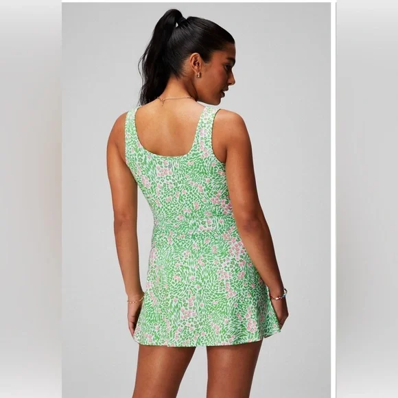 Fabletics Sporty Built in Short Dress Green Pink Floral Athletic Dress - Picture 2 of 11